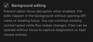 Background editing setting in Roo Code experimental features