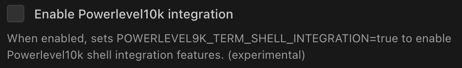 Enable Powerlevel10k integration checkbox
