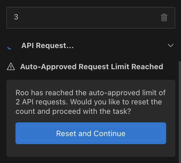 Warning message indicating the auto-approved request limit has been reached.